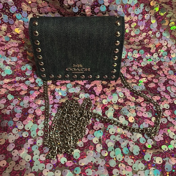 Coach mini denim Card Holder with crossbody chain - Picture 3 of 8